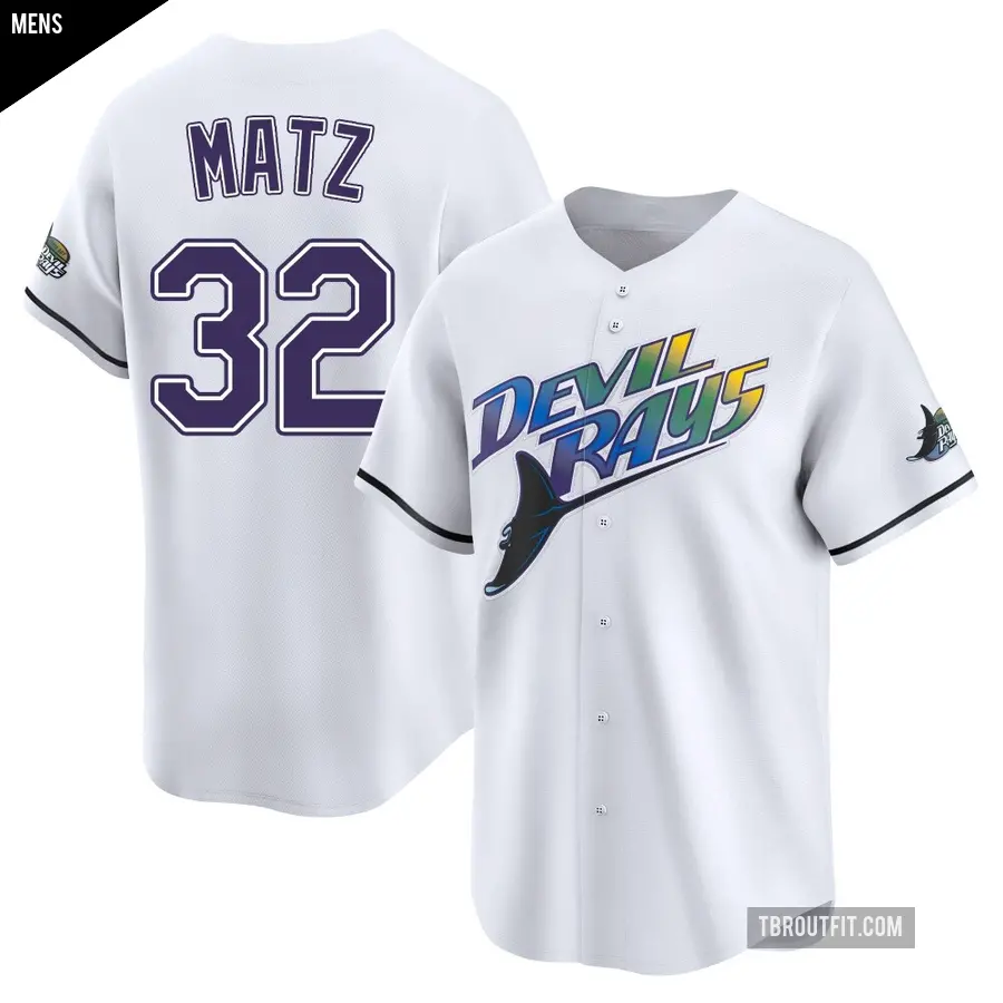 Men's Tampa Bay Rays ＃32 Steven Matz Limited White Throwback Cooperstown Jersey