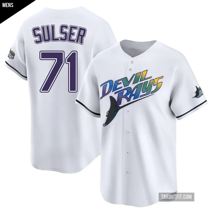 Men's Tampa Bay Rays ＃71 Cole Sulser Limited White Throwback Cooperstown Jersey
