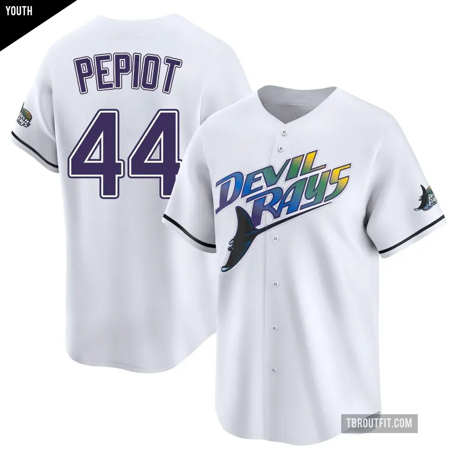 Youth Tampa Bay Rays ＃44 Ryan Pepiot Limited White Throwback Cooperstown Jersey