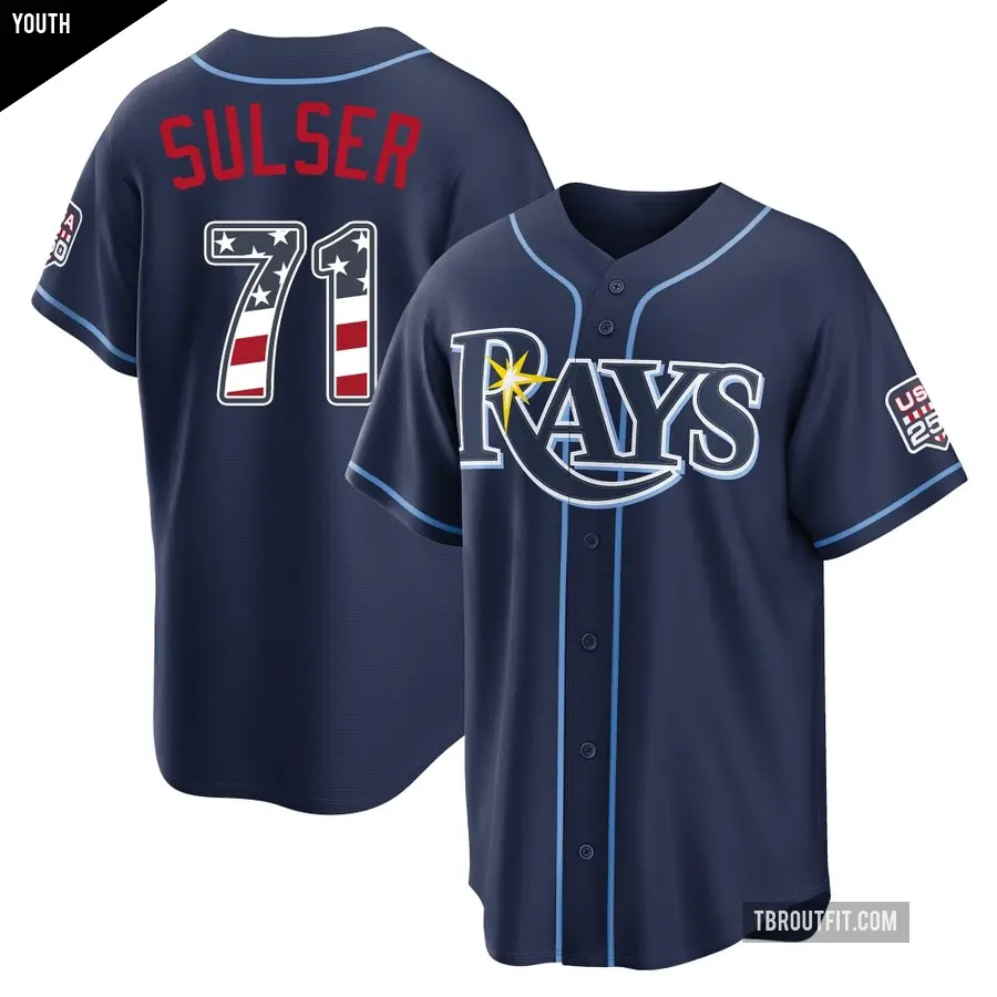 Youth Tampa Bay Rays ＃71 Cole Sulser Limited Navy USA 250 Fourth Of July Road Stadium Jersey