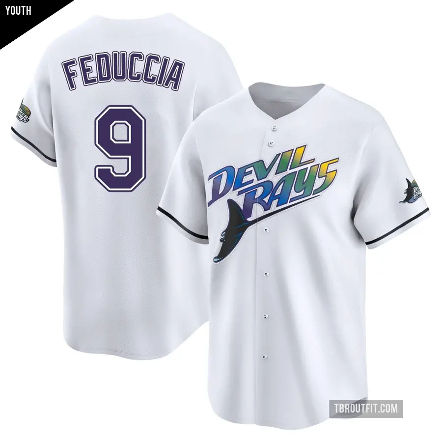 Youth Tampa Bay Rays ＃9 Hunter Feduccia Limited White Throwback Cooperstown Jersey